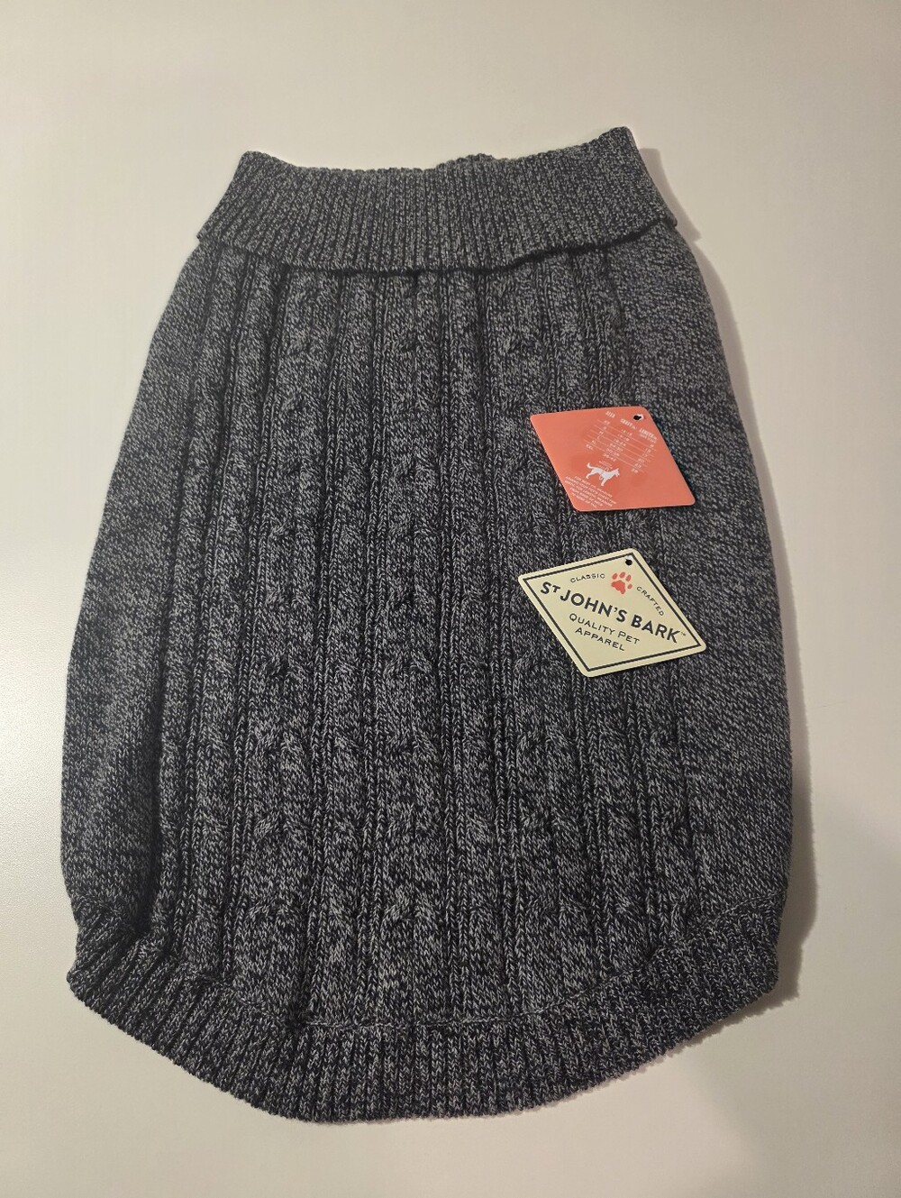 NWOT St. John's Bark Large Dog Sweater - Grey Black Marble